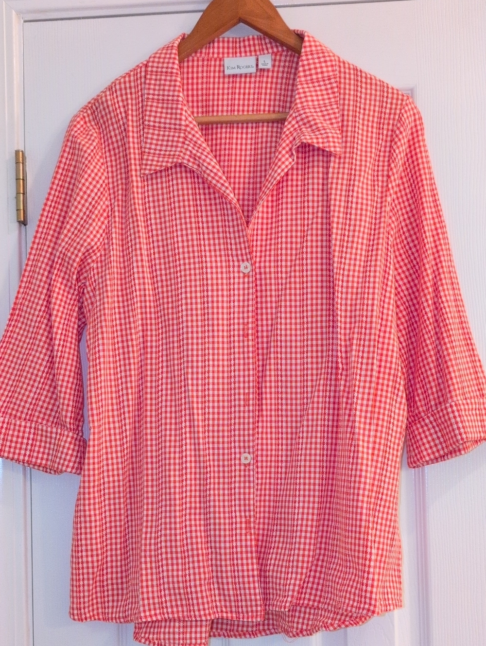 Kim Rogers Red and White Gingham Button-Down Shirt